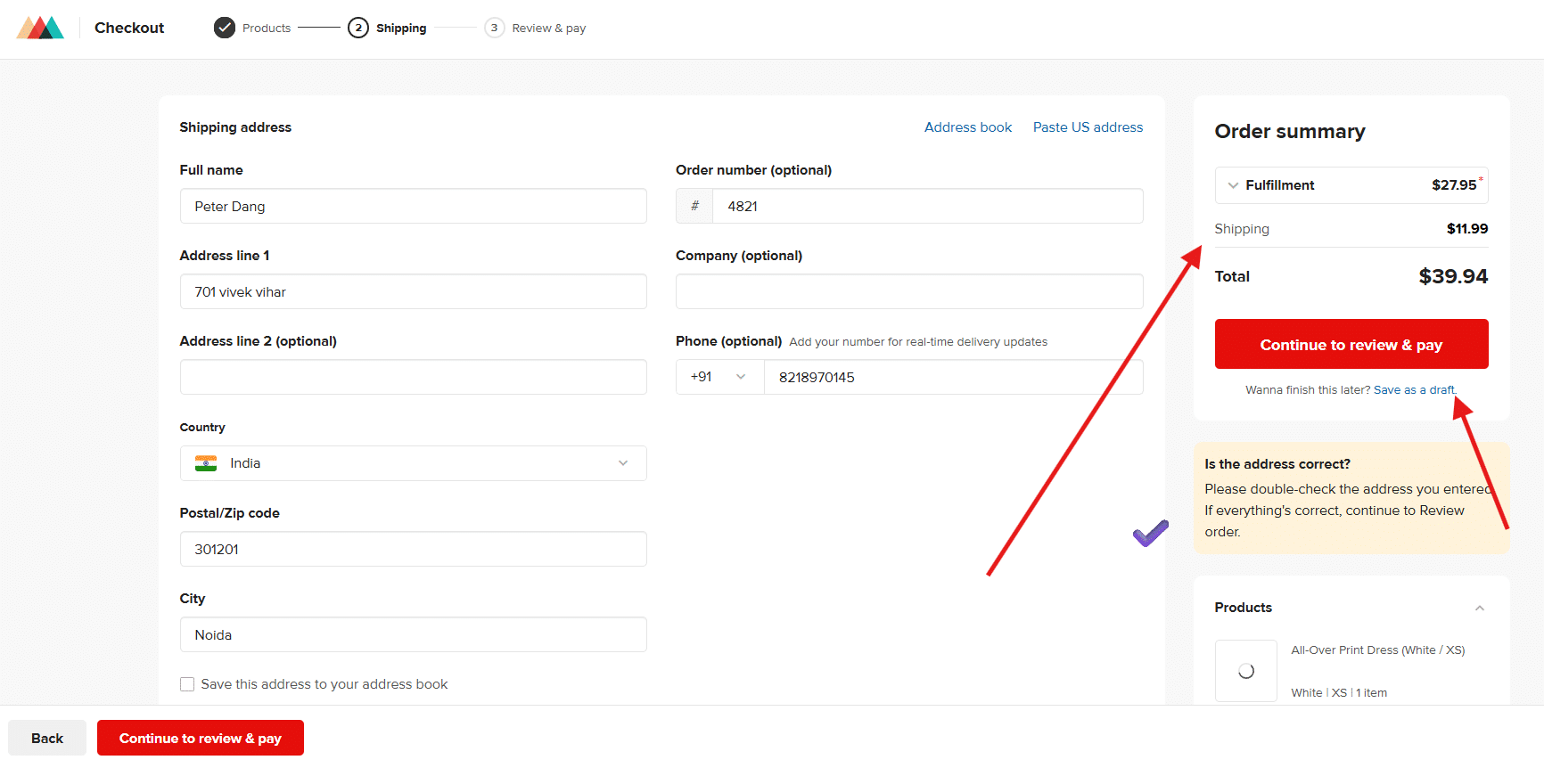 Shipping Calculation Screenshot